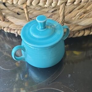 Vintage FIESTA Ceramic Turquoise Sugar Bowl with Lid